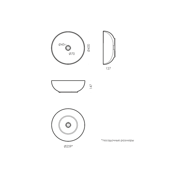 Раковина накладная (40х40) Sanita Luxe ART SLIM ART40SLWB01S